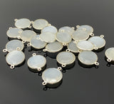 11 Pcs White Moonstone Connectors, Gemstone Connectors, Silver Plated Jewelry Findings, Jewelry Supplies, 21.5mm x15.5mm