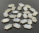 6 Pcs White Moonstone Connectors, Gemstone Connectors, Silver Plated Jewelry Findings, Jewelry Supplies, 21x11mm - 22x11.5mm