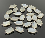6 Pcs White Moonstone Connectors, Gemstone Connectors, Silver Plated Jewelry Findings, Jewelry Supplies, 21x11mm - 22x11.5mm