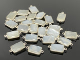 6 Pcs White Moonstone Connectors, Gemstone Connectors, Silver Plated Jewelry Findings, Jewelry Supplies, 21x11mm - 22x11.5mm
