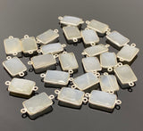 6 Pcs White Moonstone Connectors, Gemstone Connectors, Silver Plated Jewelry Findings, Jewelry Supplies, 21x11mm - 22x11.5mm