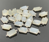 6 Pcs White Moonstone Connectors, Gemstone Connectors, Silver Plated Jewelry Findings, Jewelry Supplies, 21x11mm - 22x11.5mm