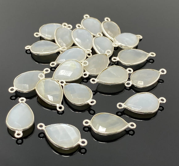 11 Pcs White Moonstone Connectors, Gemstone Connectors, Silver Plated Jewelry Findings, Jewelry Supplies, 21.5mm x15.5mm