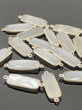 8 Pcs White Moonstone Connectors, Bar Gemstone Connectors, Silver Plated Jewelry Findings, Jewelry Supplies, 31x10.5mm - 32x11mm