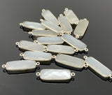 8 Pcs White Moonstone Connectors, Bar Gemstone Connectors, Silver Plated Jewelry Findings, Jewelry Supplies, 31x10.5mm - 32x11mm