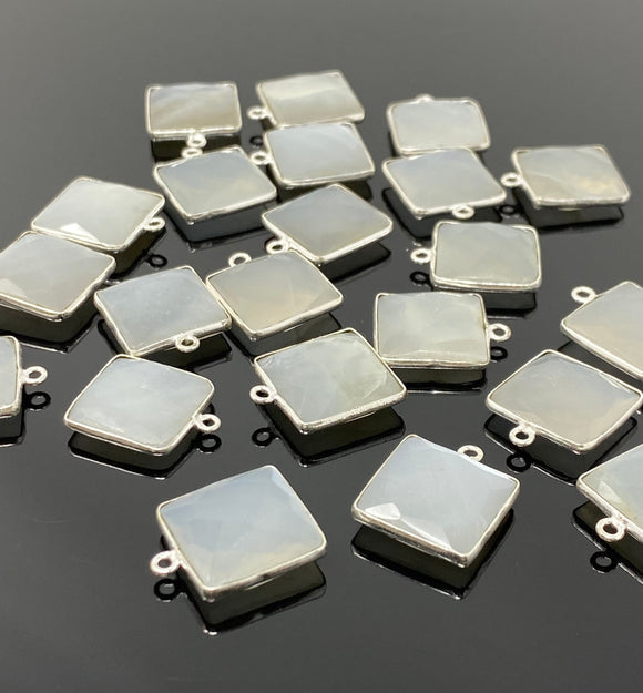 11 Pcs White Moonstone Charms, Gemstone Charms, Silver Plated Jewelry Findings, Jewelry Supplies, 18x15mm - 19x16mm