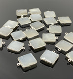 11 Pcs White Moonstone Charms, Gemstone Charms, Silver Plated Jewelry Findings, Jewelry Supplies, 18x15mm - 19x16mm