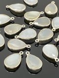 10 Pcs White Moonstone Charms, Gemstone Charms, Silver Plated Jewelry Findings, Jewelry Supplies, 18x11mm - 18.5x11.5mm
