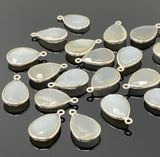 10 Pcs White Moonstone Charms, Gemstone Charms, Silver Plated Jewelry Findings, Jewelry Supplies, 18x11mm - 18.5x11.5mm