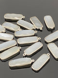 9 Pcs White Moonstone Charms, Bar Gemstone Charms, Silver Plated Jewelry Findings, Jewelry Supplies, 28x10mm - 29x11mm