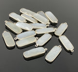 9 Pcs White Moonstone Charms, Bar Gemstone Charms, Silver Plated Jewelry Findings, Jewelry Supplies, 28x10mm - 29x11mm