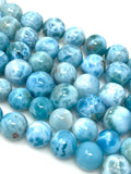 7" Rare Larimar Gemstone Beads, Spiritual Healing Crystal Large Size Beads AAA Grade, Throat Chakra December Birthstone Atlantis Stone Beads