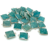 6 Pcs Peruvian Amazonite Gemstone Connector, Silver Plated Briolette Connectors, Jewelry Supplies, Wholesale Jewelry Findings