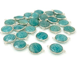 13 Pcs Peruvian Amazonite Gemstone Connector, Silver Plated Briolette Connectors, Jewelry Supplies, Wholesale Jewelry Findings