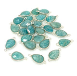 5 Pcs Peruvian Amazonite Gemstone Connector, Silver Plated Briolette Connectors, Jewelry Supplies, Wholesale Jewelry Findings