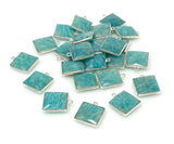 6 Pcs Natural Amazonite Gemstone Charms, Silver Plated Charms, Bulk Jewelry Supplies, Wholesale Jewelry Findings