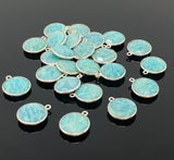 Natural Amazonite Gemstone Charms, Silver Plated Charms, Bulk Jewelry Supplies, Wholesale Jewelry Findings, 6 Pcs Lot