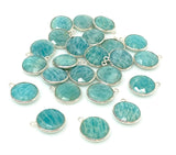 Natural Amazonite Gemstone Charms, Silver Plated Charms, Bulk Jewelry Supplies, Wholesale Jewelry Findings, 6 Pcs Lot