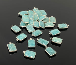 9 Pcs/ 10Pcs Natural Amazonite Gemstone Charms, Silver Plated Charms, Bulk Jewelry Supplies, Wholesale Jewelry Findings