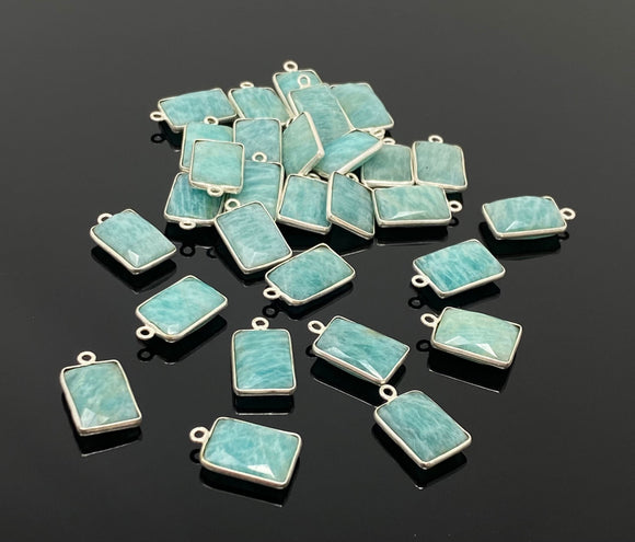 9 Pcs/ 10Pcs Natural Amazonite Gemstone Charms, Silver Plated Charms, Bulk Jewelry Supplies, Wholesale Jewelry Findings