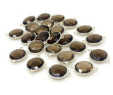 6 Pcs Smokey Quartz Connectors, Silver Plated Gemstone Connectors, Wholesale Jewelry Findings forJewelry Making, Bulk Charms