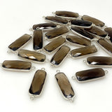 11 Pcs Smokey Quartz Connectors, Silver Plated Bar Gemstone Connectors, Wholesale Jewelry Findings forJewelry Making