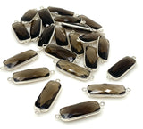 11 Pcs Smokey Quartz Connectors, Silver Plated Bar Gemstone Connectors, Wholesale Jewelry Findings forJewelry Making