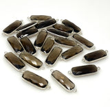 11 Pcs Smokey Quartz Connectors, Silver Plated Bar Gemstone Connectors, Wholesale Jewelry Findings forJewelry Making