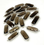 11 Pcs Smokey Quartz Connectors, Silver Plated Bar Gemstone Connectors, Wholesale Jewelry Findings forJewelry Making