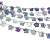 10mm Natural Multi Fluorite Gemstone Beads, Hand Carved Star Beads, Wholesale Bulk Beads, 5” Strand/ 10 Beads