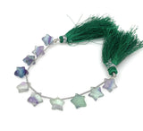 10mm Natural Multi Fluorite Gemstone Beads, Hand Carved Star Beads, Wholesale Bulk Beads, 5” Strand/ 10 Beads