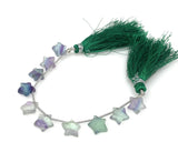 10mm Natural Multi Fluorite Gemstone Beads, Hand Carved Star Beads, Wholesale Bulk Beads, 5” Strand/ 10 Beads