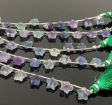10mm Natural Multi Fluorite Gemstone Beads, Hand Carved Star Beads, Wholesale Bulk Beads, 5” Strand/ 10 Beads
