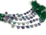 10mm Natural Multi Fluorite Gemstone Beads, Hand Carved Star Beads, Wholesale Bulk Beads, 5” Strand/ 10 Beads