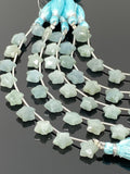 Natural Aquamarine Gemstone Beads, Carved Star Beads, Aquamarine Beads, Wholesale Bulk Beads, 5” Strand/ 10 Beads of 10mm