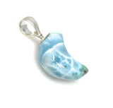 Larimar Moon Pendant, Sterling Silver Pendant, Bohemian Jewelry, Hand Carved Half Moon Larimar Pendant