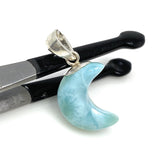 Larimar Moon Pendant, Sterling Silver Pendant, Bohemian Jewelry, Hand Carved Half Moon Larimar Pendant