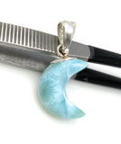 Larimar Moon Pendant, Sterling Silver Pendant, Bohemian Jewelry, Hand Carved Half Moon Larimar Pendant