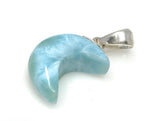 Larimar Moon Pendant, Sterling Silver Pendant, Bohemian Jewelry, Hand Carved Half Moon Larimar Pendant