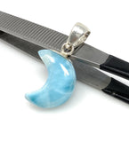 Larimar Moon Pendant, Sterling Silver Pendant, Bohemian Jewelry, Hand Carved Half Moon Larimar Pendant