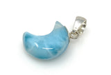 Larimar Moon Pendant, Sterling Silver Pendant, Bohemian Jewelry, Hand Carved Half Moon Larimar Pendant