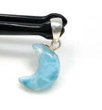 Larimar Moon Pendant, Sterling Silver Pendant, Bohemian Jewelry, Hand Carved Half Moon Larimar Pendant