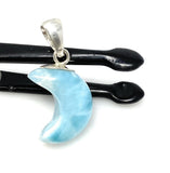 Larimar Moon Pendant, Sterling Silver Pendant, Bohemian Jewelry, Hand Carved Half Moon Larimar Pendant