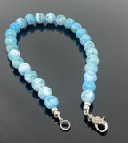 14mm- 14.5mm Rare Larimar Gemstone Necklace, Dominican Republic Smooth Larimar Necklace , Pave Diamond Gemstone Jewelry