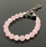 Natural Rose Quartz Gemstone Bracelet, Pave Diamond Adjustable Bracelet, AAA Grade Rose Quartz Jewelry, Gifts for Her