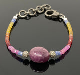 Natural Ruby and Sapphire Pave Diamond Bracelet, Adjustable Multi Precious Gemstone Bracelet, Jewelry Gifts for Her
