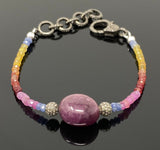 Natural Ruby and Sapphire Pave Diamond Bracelet, Adjustable Multi Precious Gemstone Bracelet, Jewelry Gifts for Her