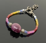 Natural Ruby and Sapphire Pave Diamond Bracelet, Adjustable Multi Precious Gemstone Bracelet, Jewelry Gifts for Her