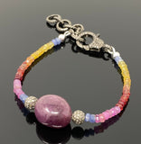 Natural Ruby and Sapphire Pave Diamond Bracelet, Adjustable Multi Precious Gemstone Bracelet, Jewelry Gifts for Her