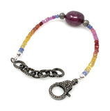 Natural Ruby and Sapphire Pave Diamond Bracelet, Adjustable Multi Precious Gemstone Bracelet, Jewelry Gifts for Her